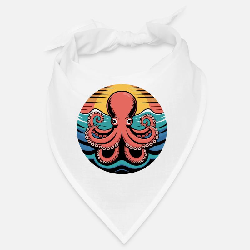 Motif rétro de calamar coucher de soleil Bandana