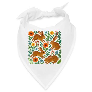 Aquarellkaninchen in Blühen - Bandana - Weiß - Vorne