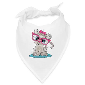 Kätzchen mit rosa Brille und Schleife - Bandana - Weiß - Vorne