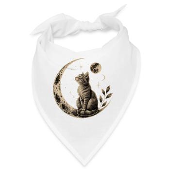Mystische Katze auf Mondsichel mit Sternen - Bandana - Weiß - Vorne