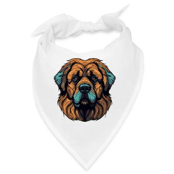 Hund Kopf Langhaar Orange Türkis - Bandana - Weiß - Vorne
