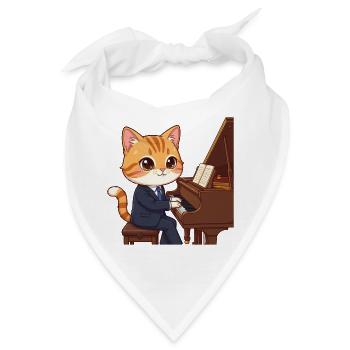 Jazz-Katze im Anzug am Klavier - Bandana - Weiß - Vorne