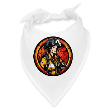 Feuerwehrfrau mit Helm und Flammen - Bandana - Weiß - Vorne