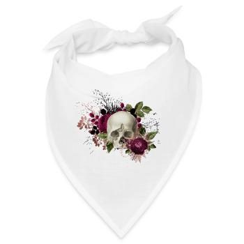 Totenkopf Blumen Skull Schädel Tod Floral Geschenk - Bandana - Weiß - Vorne