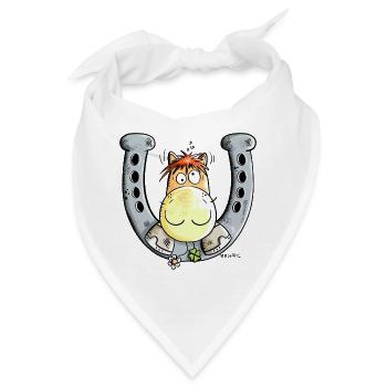 Pferd auf Hufeisen - Bandana - Weiß - Vorne