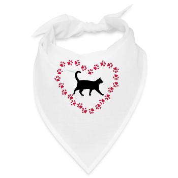 Katze und Herz aus Katzenpfoten - Bandana - Weiß - Vorne