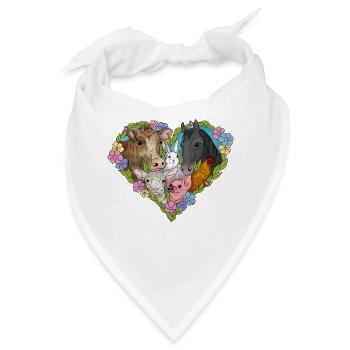 Tiere und Blumenherz - Bandana - Weiß - Vorne