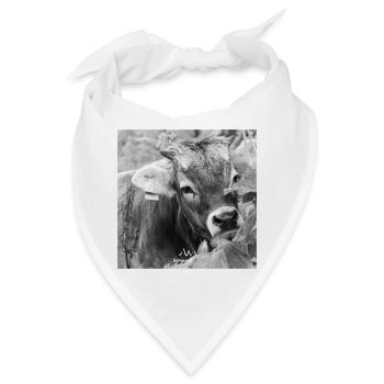 Schwarz-Weiß Fotodesign - Junges Kalb mit Charme - Bandana - Weiß - Vorne