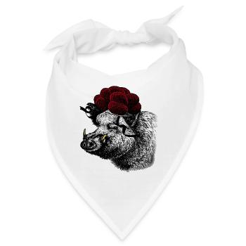 Wildschwein / Eber mit Schwarzwälder Bollenhut - Bandana - Weiß - Vorne
