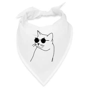 Katze mit Brille - Bandana - Weiß - Vorne