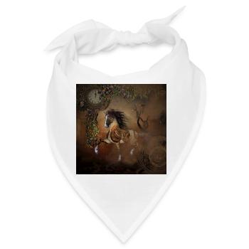 Schönes Steampunkpferd mit Umhang und Ausrüstung - Bandana - Weiß - Vorne
