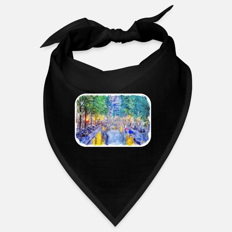 Amsterdam Netherlands Watercolor Sketch Drawing Bandana