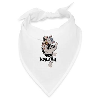 Kawaii Anime Cat - Japanimation Zeichnung niedlich - Bandana - Weiß - Vorne