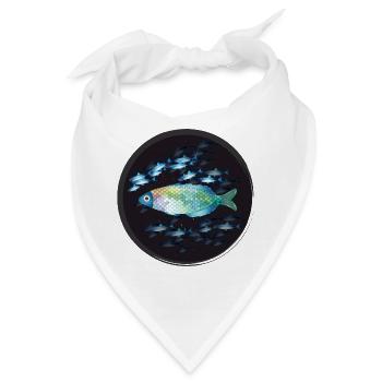 farbenfroher Fisch inmitten eines Fischschwarms - Bandana - Weiß - Vorne