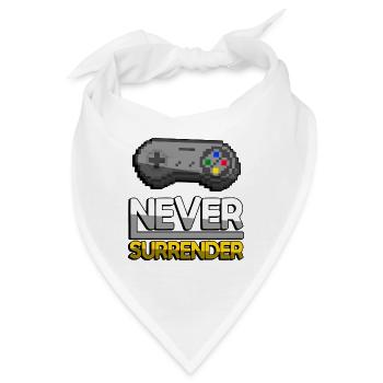 NEVER SURRENDER (Gelb) + SNES Controller - Gaming - Bandana - Weiß - Vorne