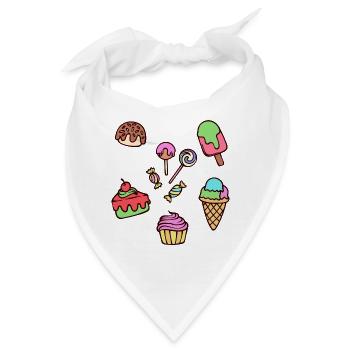 Eis Lecker Süßigkeiten Naschkatzen Bonbon Cupcake - Bandana - Weiß - Vorne