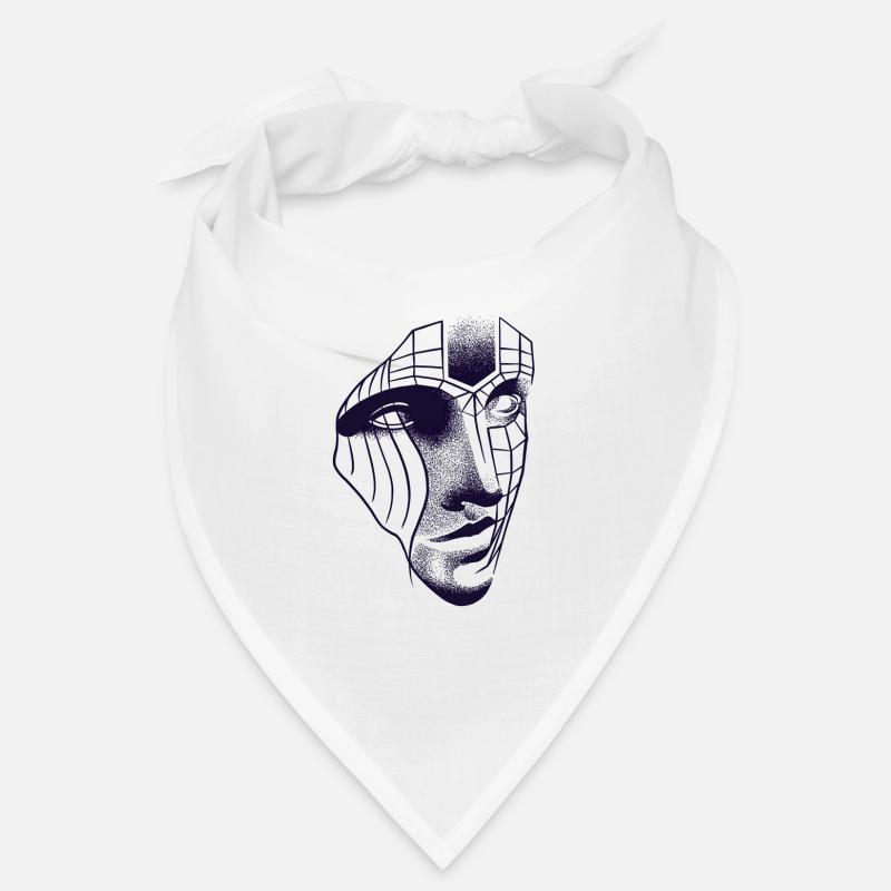 Visage robotique dessin 3D lignes & dotwork art Bandana