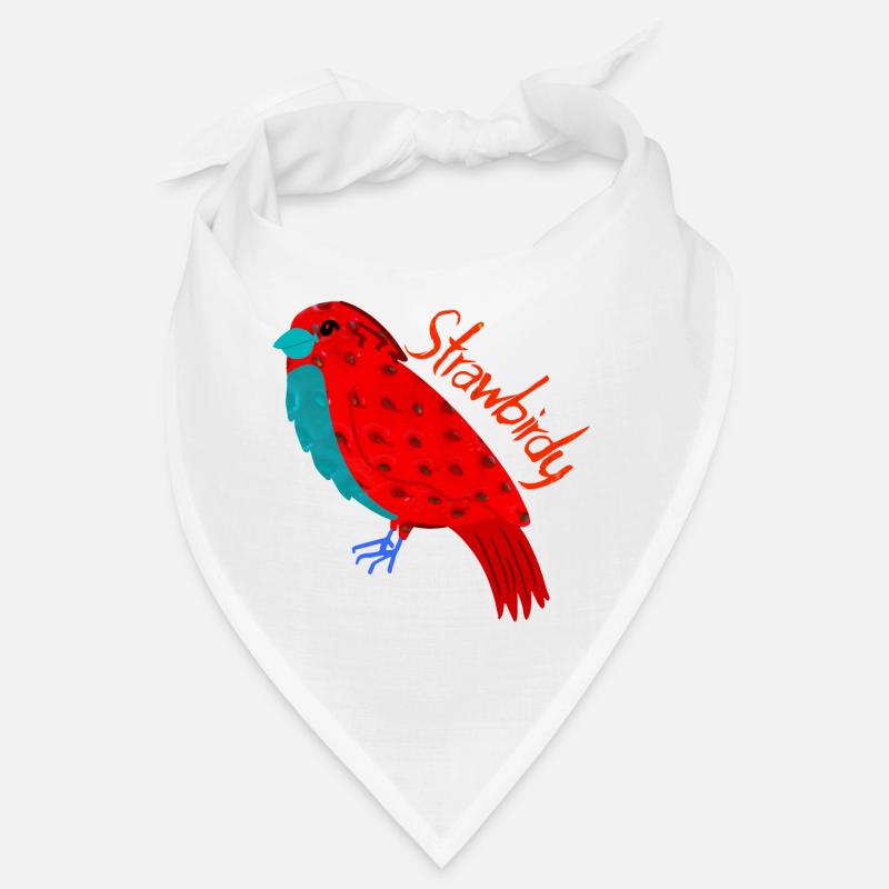 Vogel und Erdbeere. Strohvögel - Bandana - Weiß