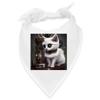 Kleine Steampunk-Katze - Bandana - Weiß - Vorne