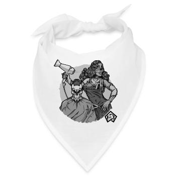 Friseurin, Friseuse, Frisörin, Friseur, Totenkopf - Bandana - Weiß - Vorne