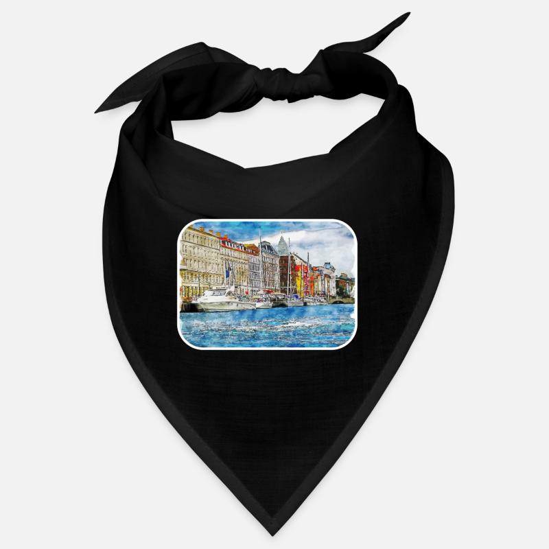 Copenhague Danemark Aquarelle Sketch Illustration Bandana