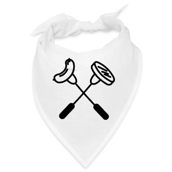 Zwei gekreuzte Gabeln mit Wurst und Hamburger - Bandana - Weiß - Vorne