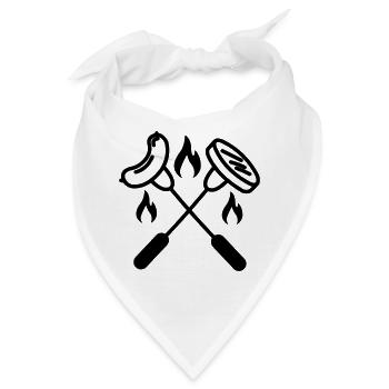 Zwei gekreuzte Gabeln mit Wurst und Hamburger - Bandana - Weiß - Vorne