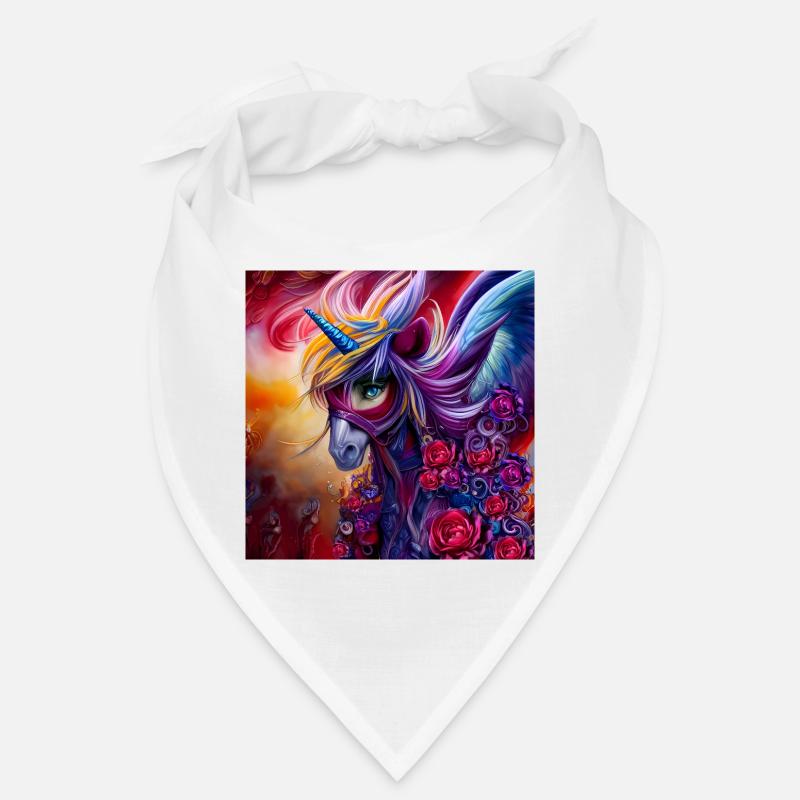 Wunderbares buntes Einhorn mit Blumen. Bandana