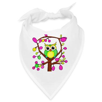 Glückliche Eule in einem bunten Baum - Bandana - Weiß - Vorne