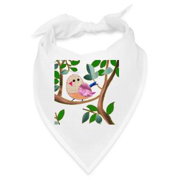 Vogel auf einem Ast Imitation genähter Stoff - Bandana - Weiß - Vorne