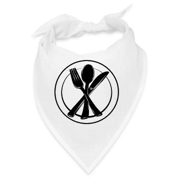 Messer, Gabel und Löffel auf Teller - Bandana - Weiß - Vorne