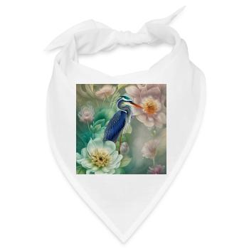 Der elegante Kranich mit Blumen - Bandana - Weiß - Vorne