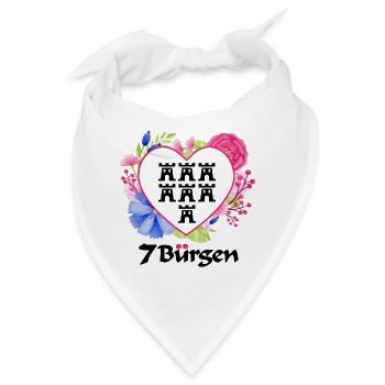 Siebenbürger Wappen mit Blumendesign und Wappen - Bandana - Weiß - Vorne