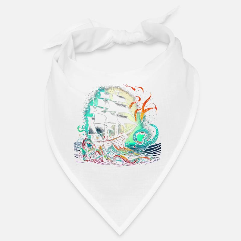 Bateau pirate rétro avec une pieuvre colorée Bandana