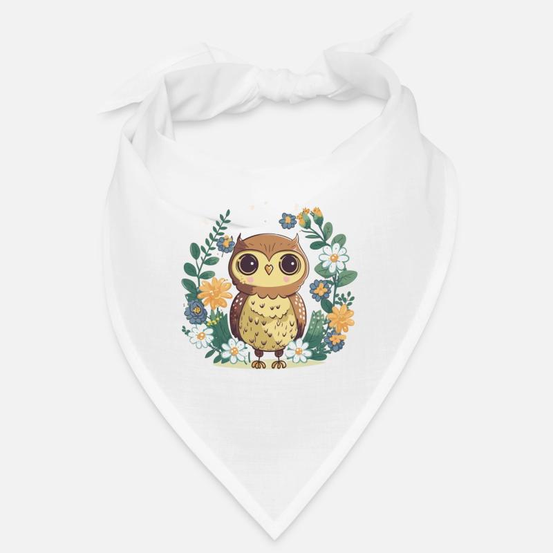 Hibou mignon dans la forêt de fleurs 8 - Bandana - blanc