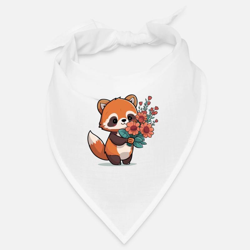 Panda roux à fleurs - Bandana - blanc