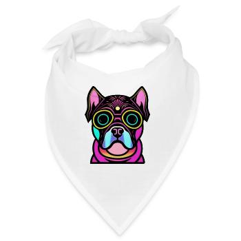 Glücklicher Hund. Glückliche Hunde. Bulldogge - Bandana - Weiß - Vorne