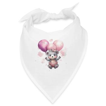 Baby Bär pink mit Ballon und Wolken, Wasserfarben - Bandana - Weiß - Vorne