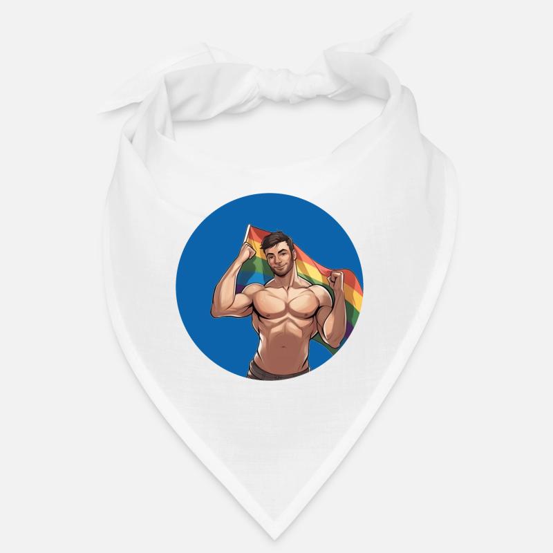 Mann mit Regenbogenflagge Bandana