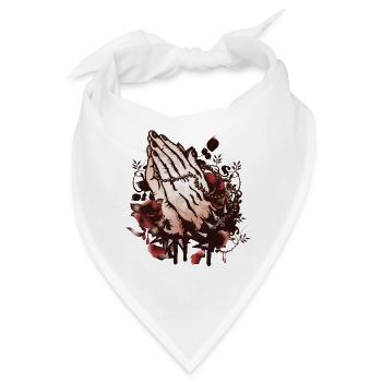 zwei Hände die beten mit Rosenkranz und Rosen - Bandana - Weiß - Vorne