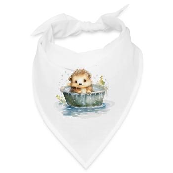 Baby Igel nimmt ein Bad, handgemalt - Wasserfarben - Bandana - Weiß - Vorne