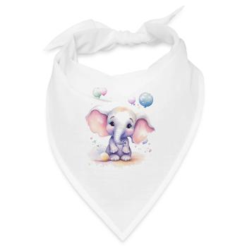 Baby Elefant mit Ballons, handgemalt Wasserfarben - Bandana - Weiß - Vorne