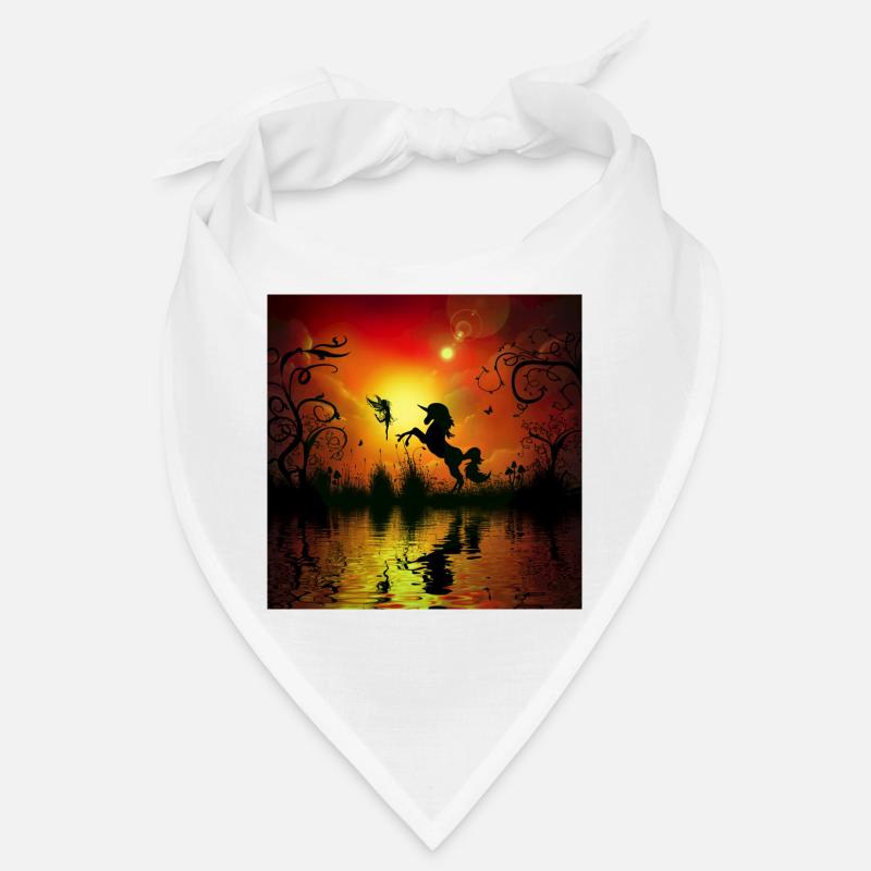 Licorne et fée jouant au coucher du soleil. Bandana