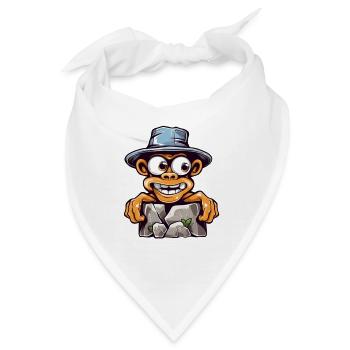 Cartoon Gorilla with Breaking Rocks Hat - Bandana - Weiß - Vorne