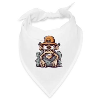 Abenteuerliches Affenkunstwerk mit Bergsteigerhut - Bandana - Weiß - Vorne