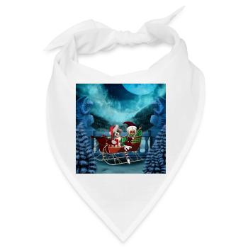 Niedlicher Weihnachtswelpe und Mondscheinelf - Bandana - Weiß - Vorne