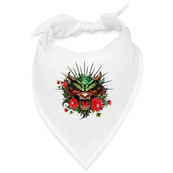 Wunderschöner bunter Drachenkopf mit Blumen. - Bandana - Weiß - Vorne