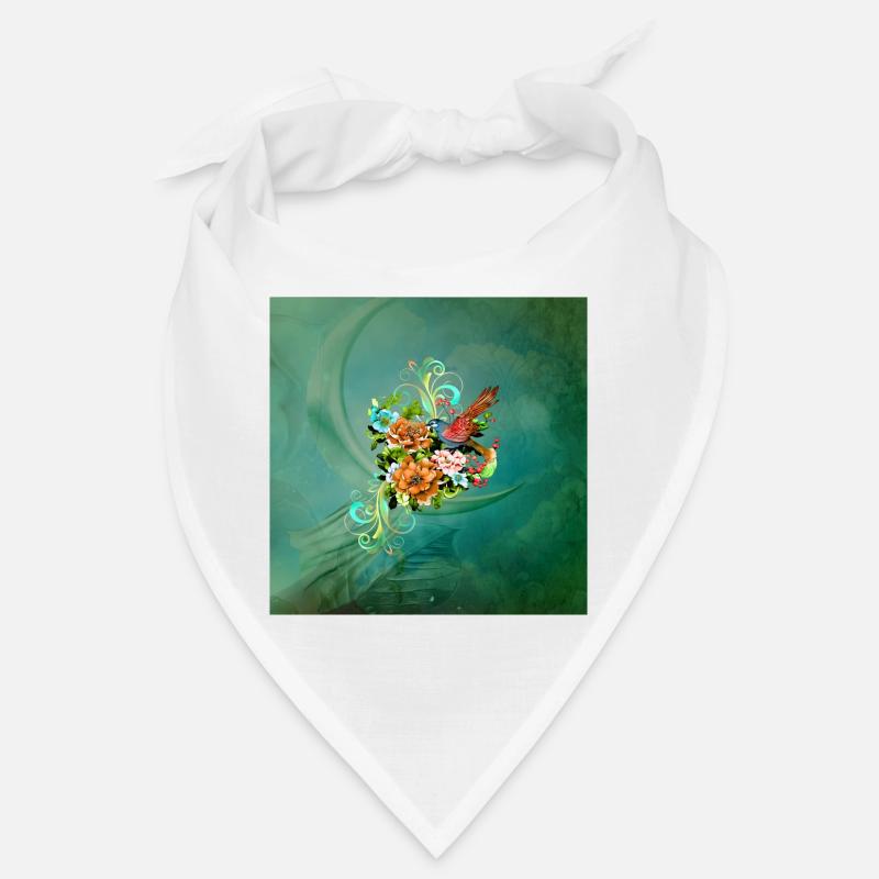 Merveilleuses fleurs élégantes avec oiseau. Bandana