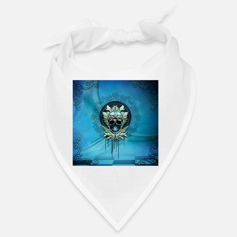 Elegant blue decorative skull with leaves. Bandana