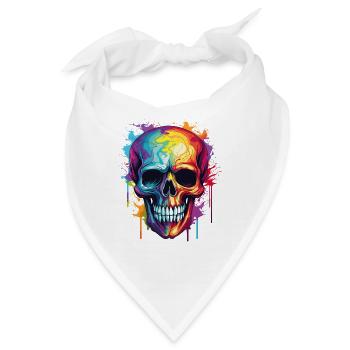 Psychedelischer Rainbow Farbschädel  - Bandana - Weiß - Vorne